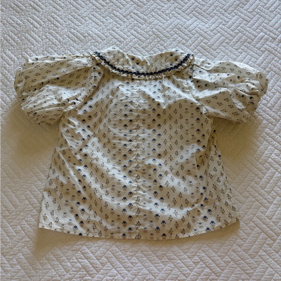 Floral Puff Sleeve Blouse - White and Blue - Picture 9 of 14